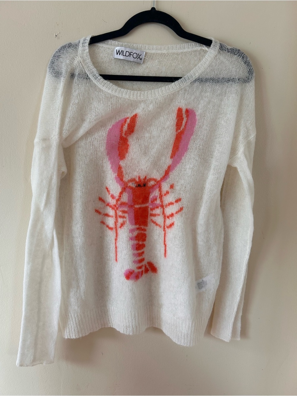 Wildfox Cream Lightweight Sweater with Pink & Coral Lobster Motif